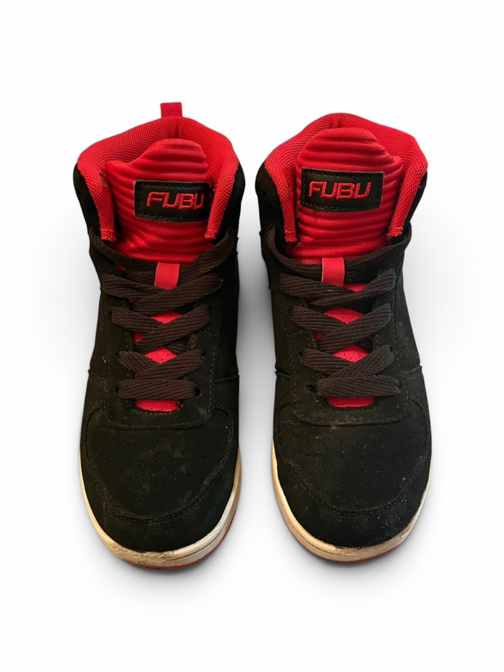 FUBU Boys Baseline Black/Red High-Top Basketball Sneakers   Youth 13     0028